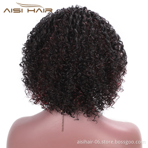 Aisi Hair Synthetic Afro Curly Short Wigs Black Mixed Bug Short Deep Curly Wigs Kinky Curly Hair Wigs for Women